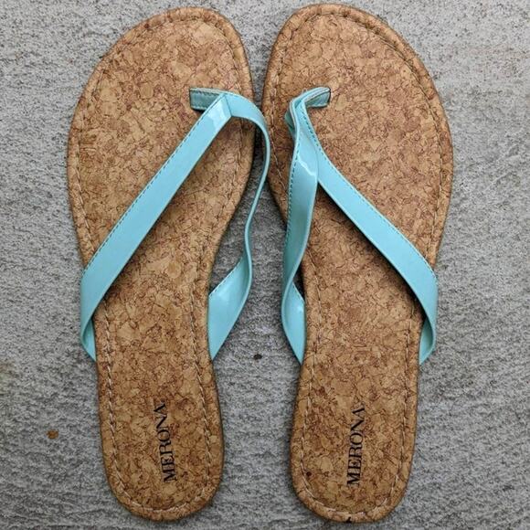 Y2K Strappy Beach Sandal Flipflop Pastel Blue Teal Mod Fairy Thong Slides Shoes - Picture 2 of 5